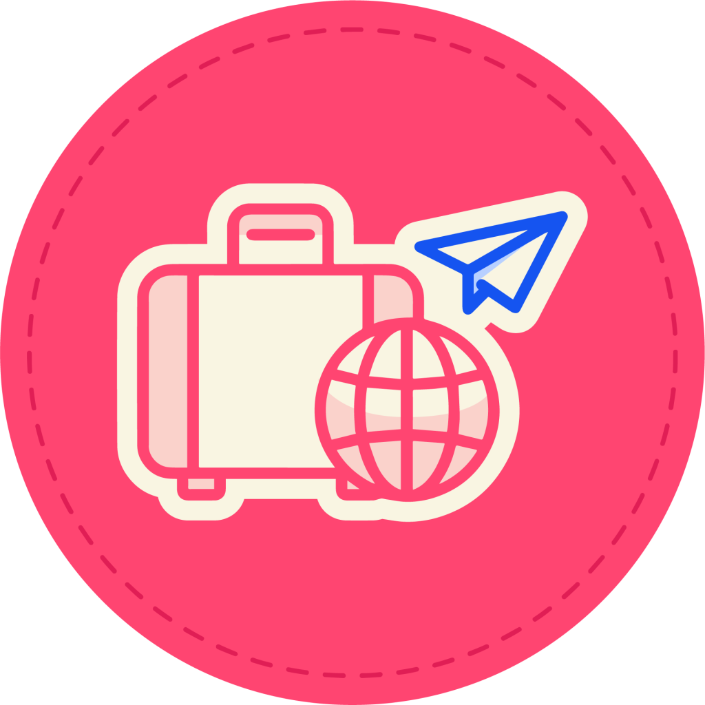Ilustración vectorial de una maleta con fondo rosa circular